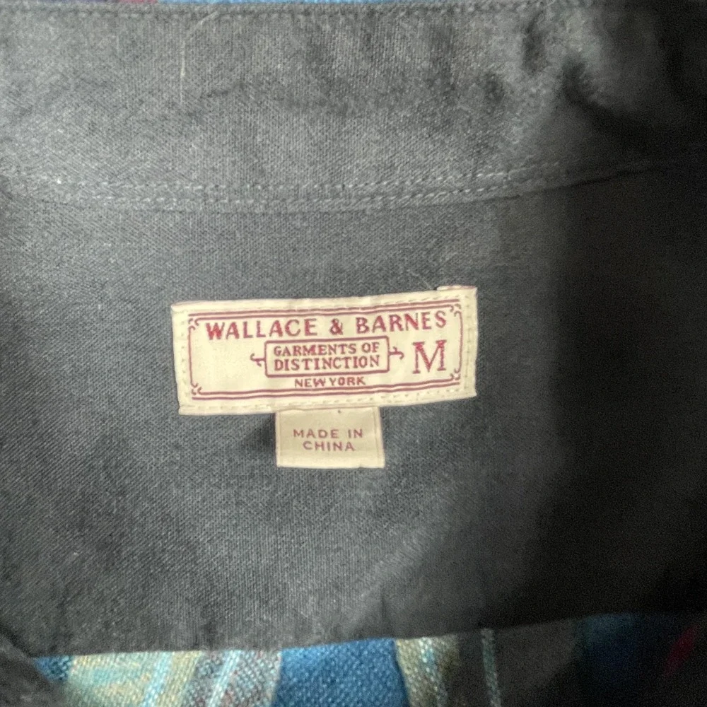 Wallace & Barnes J Crew‎ Shirt Mens Medium Blue Plaid Wool Blend Button Down
